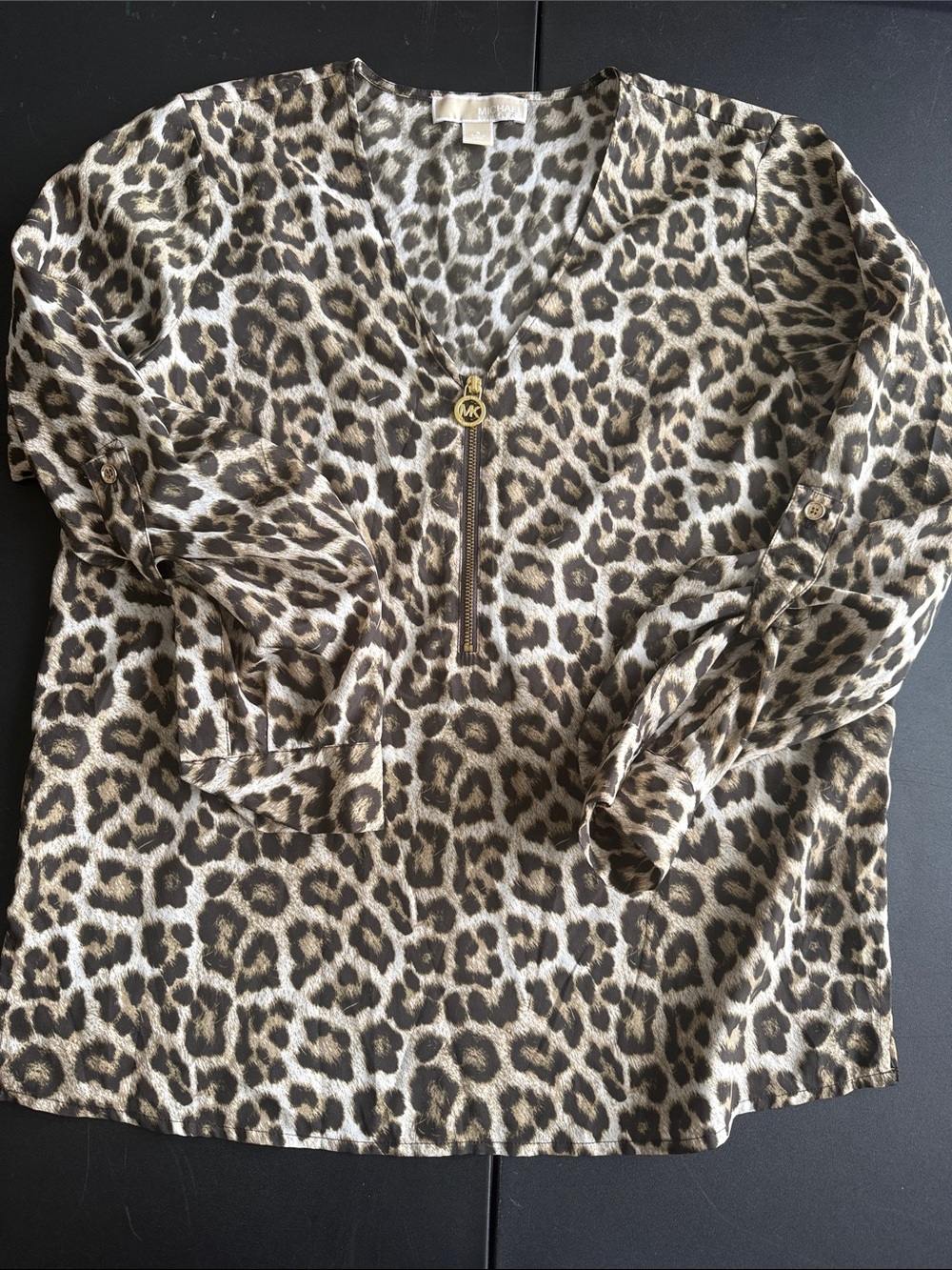 Michael Kors Leopard Print V-Neck Blouse in Brown and Cream